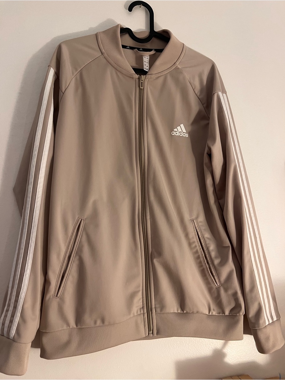 adidas Women's Taupe Bomber-Style Track Jacket with White Stripes